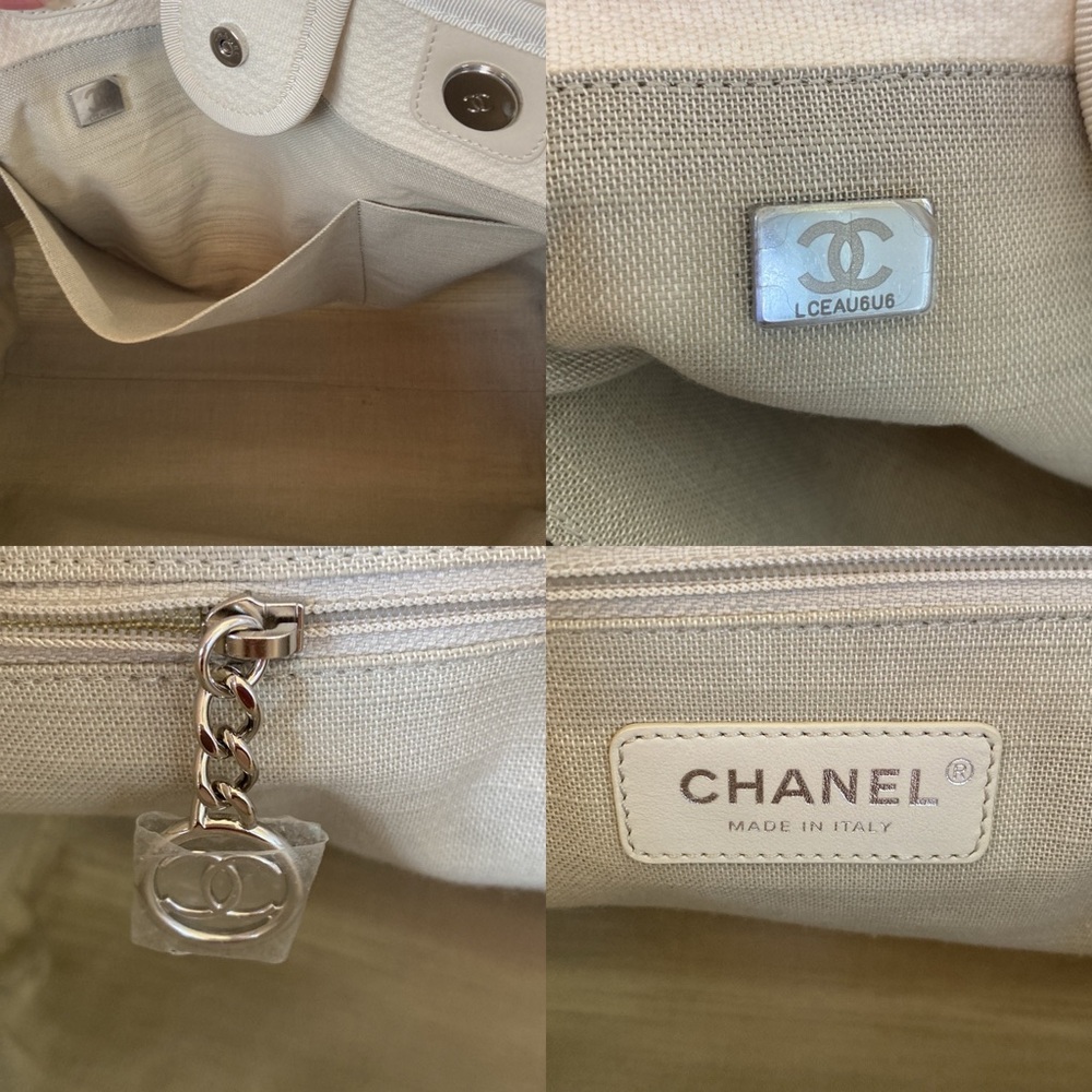 CHANEL Deauville Shopping Bag Tote White Boucle Silver Hardware - Picture 11 of 16